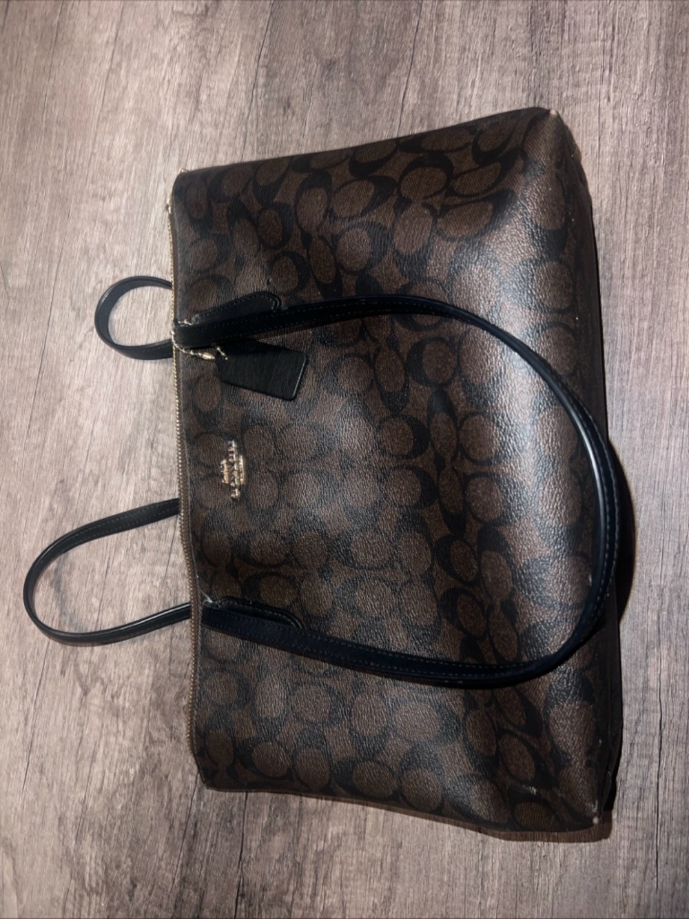 Coach Brown Signature Tote with Black Handles